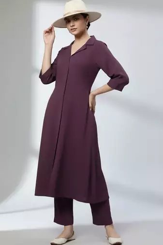 Women Regular Silk Crepe Kurta with Trousers