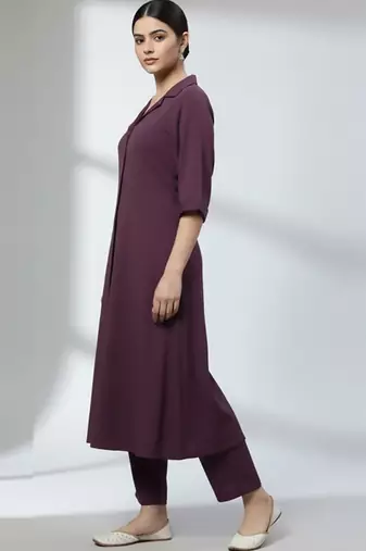 Women Regular Silk Crepe Kurta with Trousers