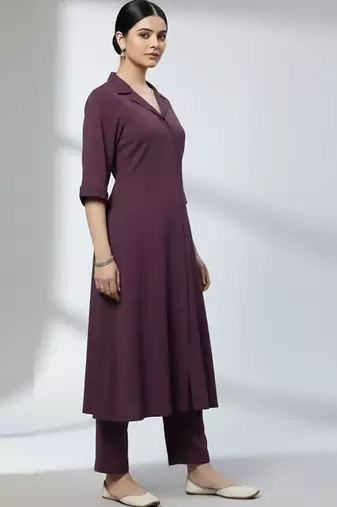 Women Regular Silk Crepe Kurta with Trousers