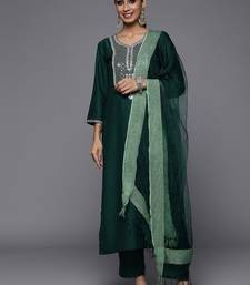Ethnic Motifs Yoke Design Thread Work Straight Kurta with Trousers & Dupatta