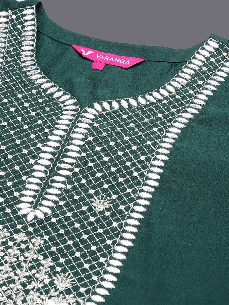 Ethnic Motifs Yoke Design Thread Work Straight Kurta with Trousers & Dupatta
