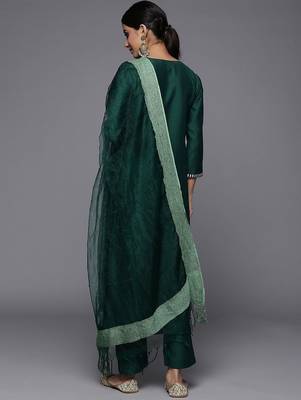 Ethnic Motifs Yoke Design Thread Work Straight Kurta with Trousers & Dupatta 6