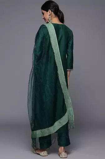 Ethnic Motifs Yoke Design Thread Work Straight Kurta with Trousers & Dupatta