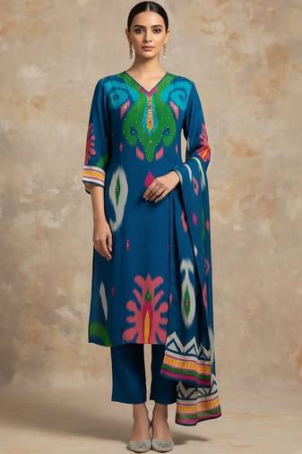Women Printed Regular Kurta with Trousers & With Dupatta