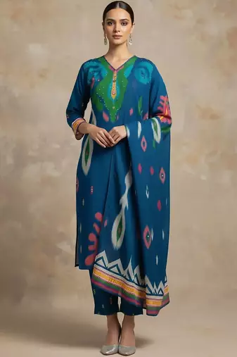 Women Printed Regular Kurta with Trousers & With Dupatta
