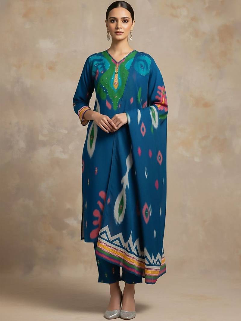 Women Printed Regular Kurta with Trousers & With Dupatta