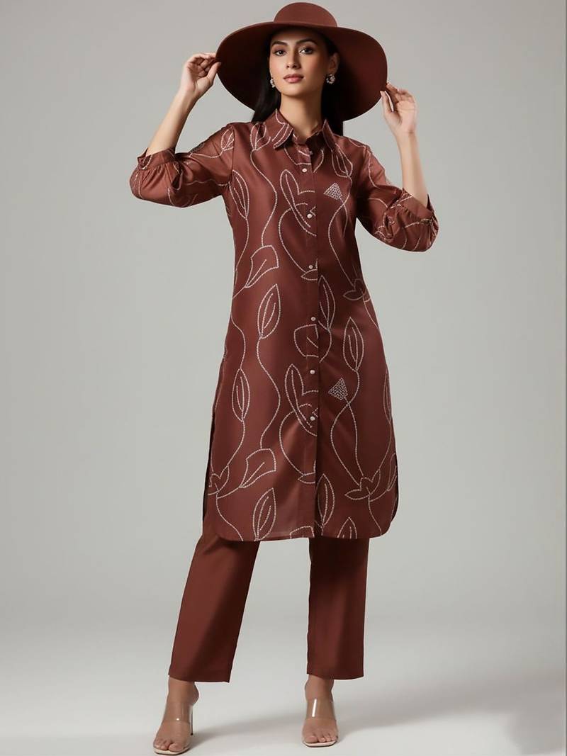 Women Bandhani Printed Regular Chanderi Silk Kurta with Trousers
