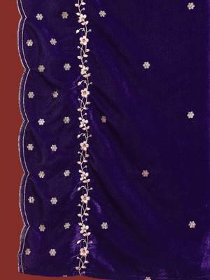 Violet Floral Embroidered Thread Work Velvet Kurta with Palazzos & Dupatta 3