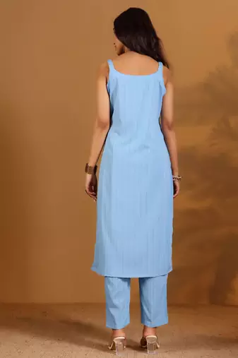 Striped Gotta Patti Shoulder Straps Straight Kurta With Trousers & Dupatta