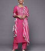 Women Bandhani Printed Regular Thread Work Kurta with Trousers & With Dupatta