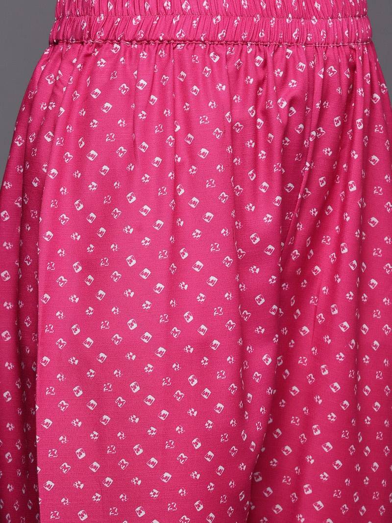 Women Bandhani Printed Regular Thread Work Kurta with Trousers & With Dupatta