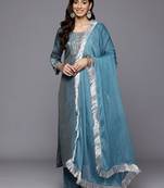 Floral Yoke Design Sequinned Kurta with Trousers & Dupatta