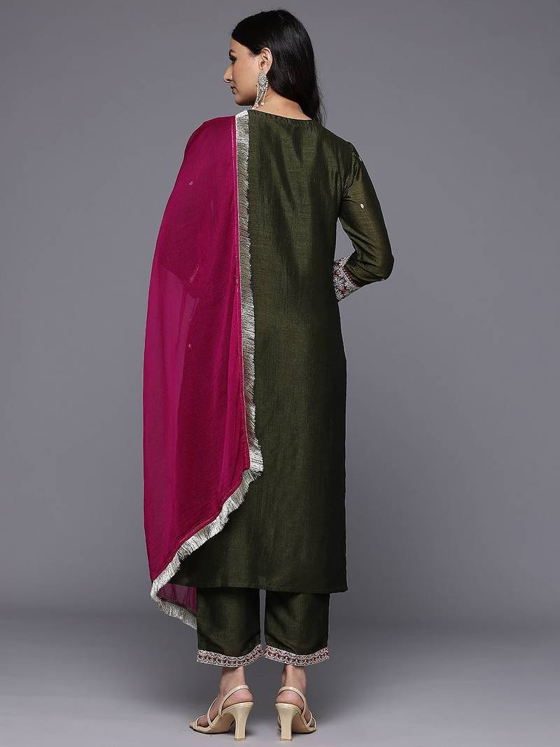 Ethnic Motifs Embroidered Kurta With Trousers & Dupatta