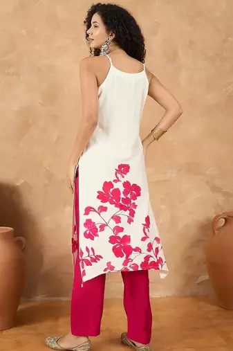 Women Spaghetti strap floral kurta with trousers