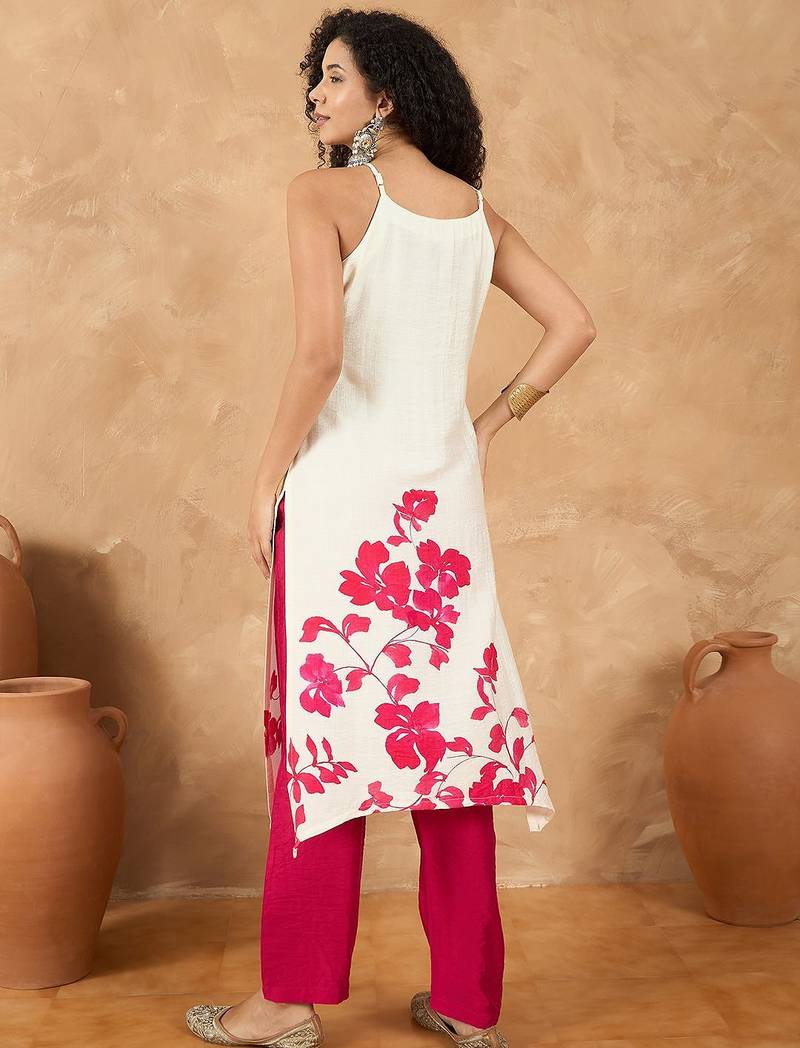 Women Spaghetti strap floral kurta with trousers