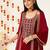 Burgundy Ethnic Motifs Embroidered Velvet Kurta With Palazzos & Dupatta