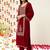 Burgundy Ethnic Motifs Embroidered Velvet Kurta With Palazzos & Dupatta