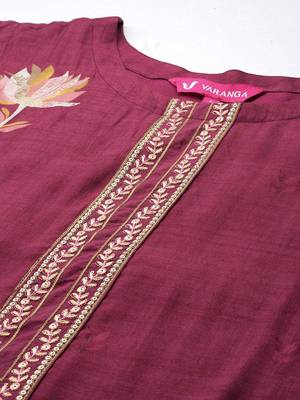 Floral Printed Regular Pure Silk Kurta with Trousers & Dupatta 3
