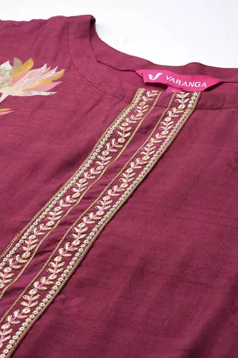 Floral Printed Regular Pure Silk Kurta with Trousers & Dupatta