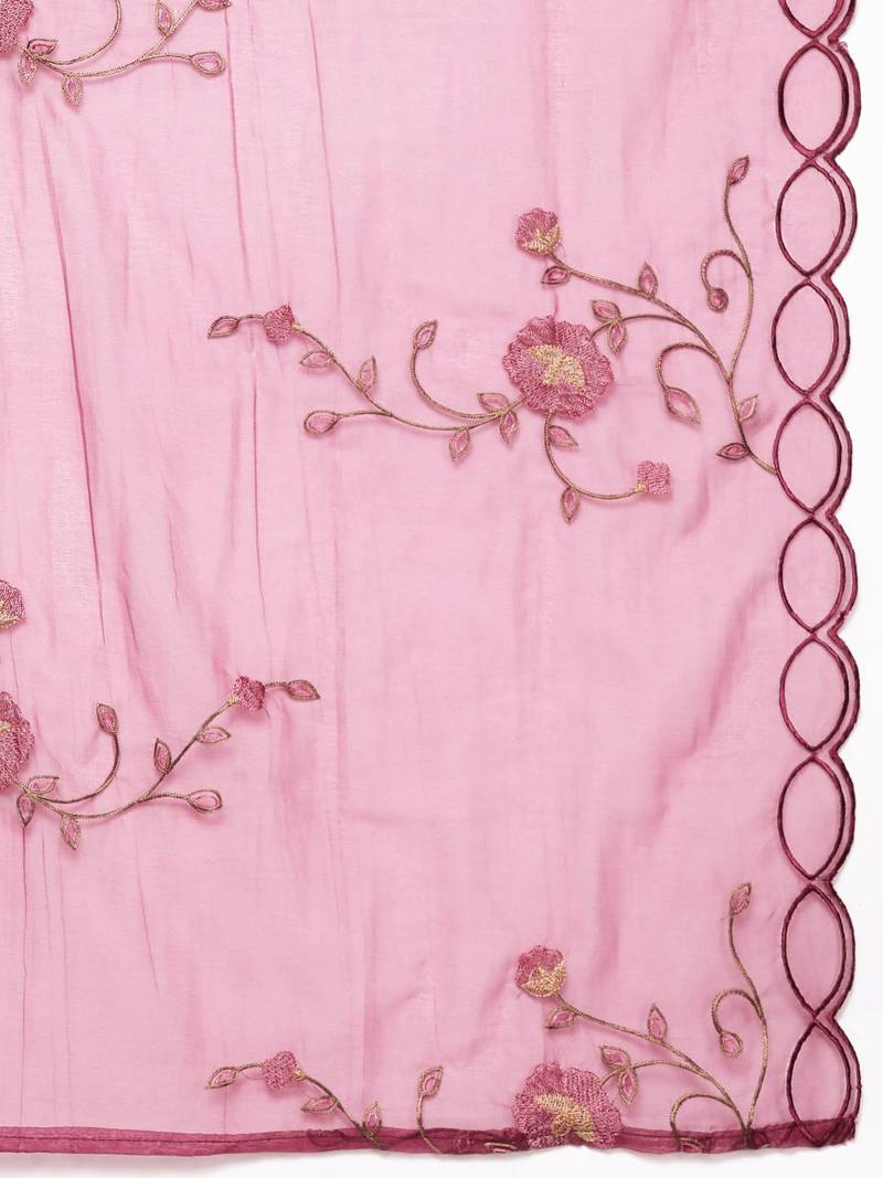 Floral Printed Regular Pure Silk Kurta with Trousers & Dupatta