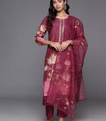 Floral Printed Regular Pure Silk Kurta with Trousers & Dupatta