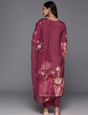 Floral Printed Regular Pure Silk Kurta with Trousers & Dupatta 7