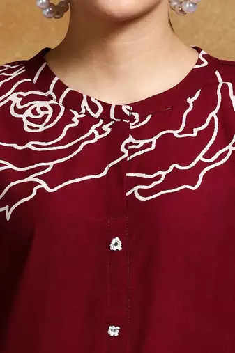Floral Printed Mandarin Collar A-Line Pure Cotton Kurta With Trousers