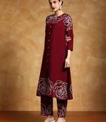 Floral Printed Mandarin Collar A-Line Pure Cotton Kurta With Trousers