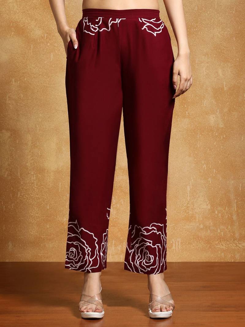 Floral Printed Mandarin Collar A-Line Pure Cotton Kurta With Trousers