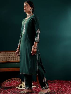 Women Ethnic Motifs Embroidered Regular Kurta with Trousers & With Dupatta 5