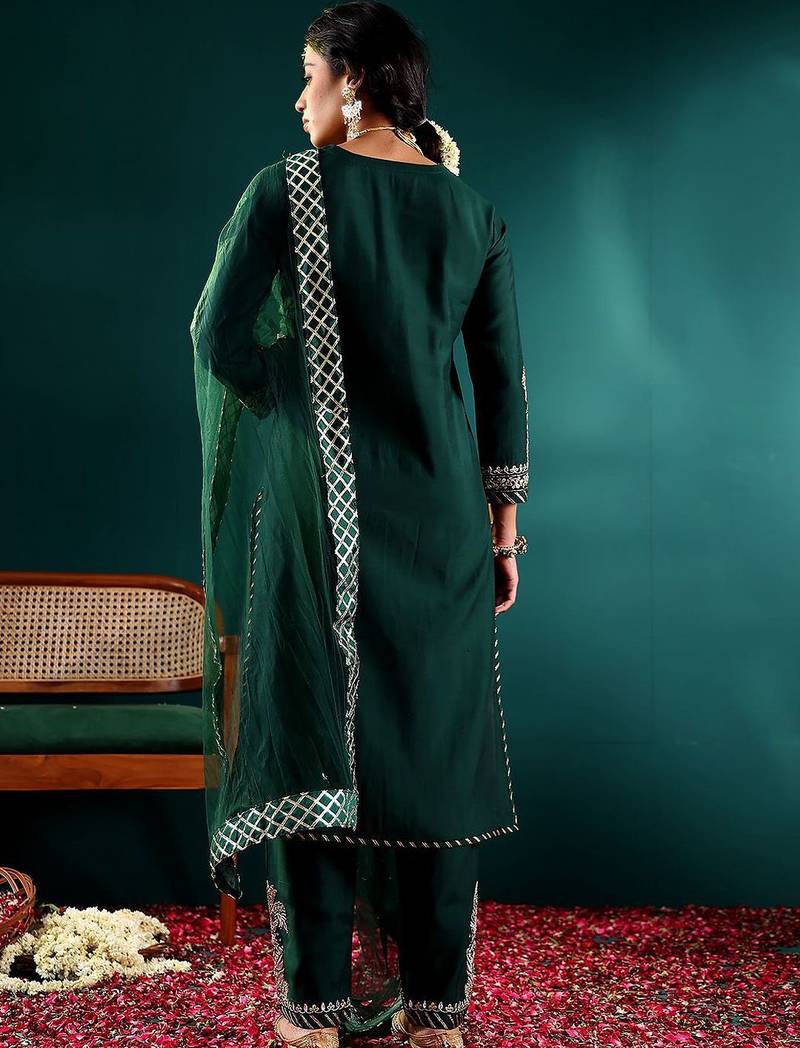 Women Ethnic Motifs Embroidered Regular Kurta with Trousers & With Dupatta