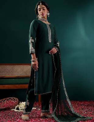 Women Ethnic Motifs Embroidered Regular Kurta with Trousers & With Dupatta 7