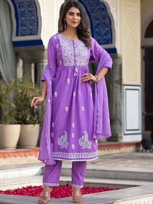 Ethnic Motifs Embroidered Thread Work Pure Cotton Kurta with Trousers & Dupatta 1