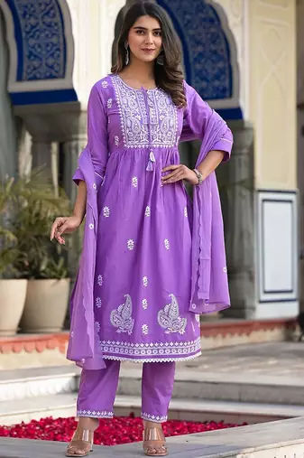 Ethnic Motifs Embroidered Thread Work Pure Cotton Kurta with Trousers & Dupatta