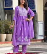 Ethnic Motifs Embroidered Thread Work Pure Cotton Kurta with Trousers & Dupatta