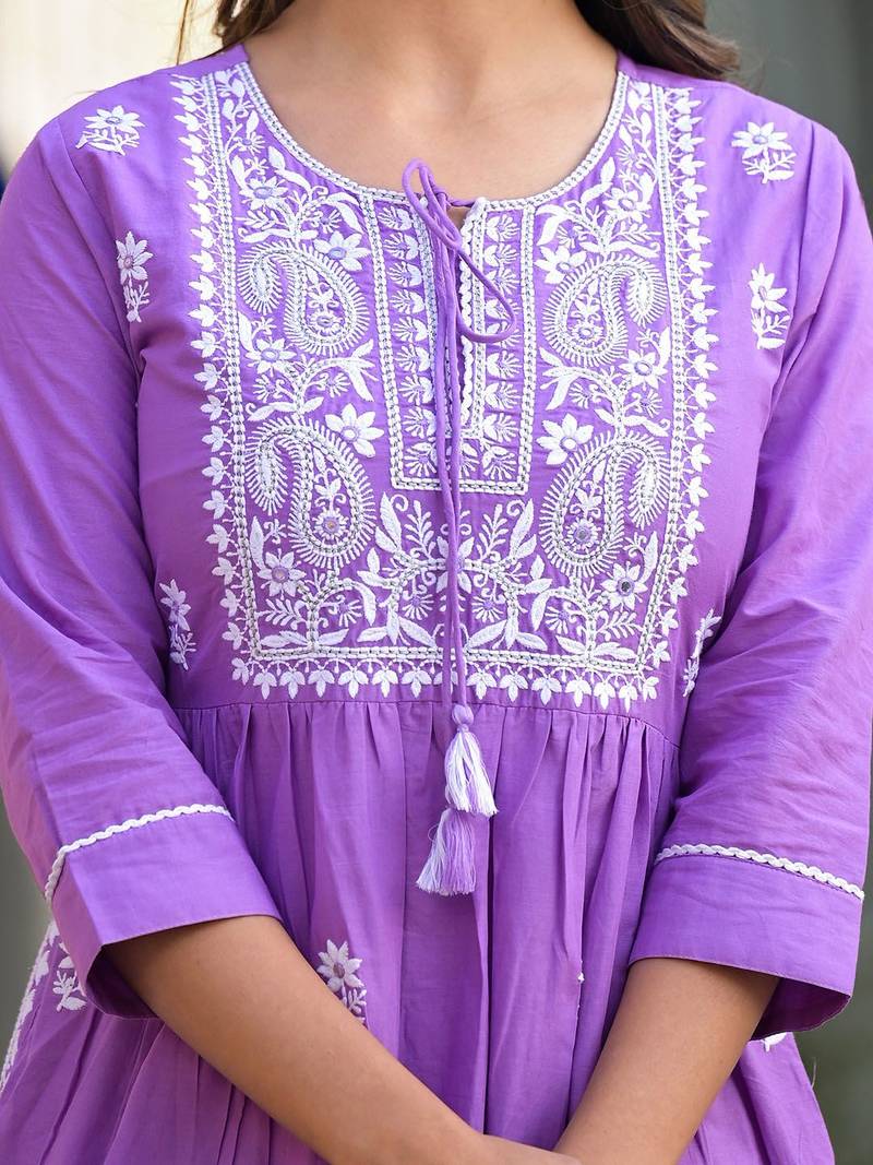 Ethnic Motifs Embroidered Thread Work Pure Cotton Kurta with Trousers & Dupatta