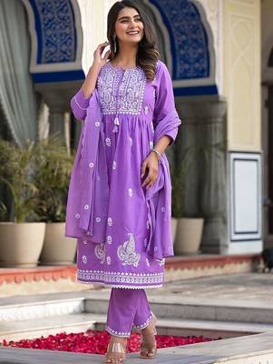 Ethnic Motifs Embroidered Thread Work Pure Cotton Kurta with Trousers & Dupatta 4