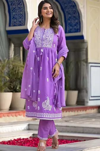 Ethnic Motifs Embroidered Thread Work Pure Cotton Kurta with Trousers & Dupatta