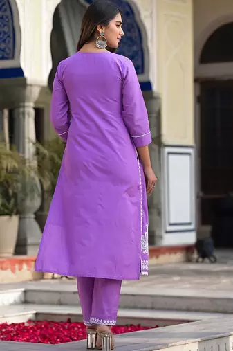 Ethnic Motifs Embroidered Thread Work Pure Cotton Kurta with Trousers & Dupatta