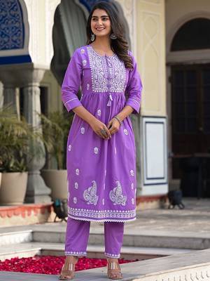 Ethnic Motifs Embroidered Thread Work Pure Cotton Kurta with Trousers & Dupatta 6