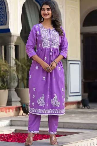 Ethnic Motifs Embroidered Thread Work Pure Cotton Kurta with Trousers & Dupatta