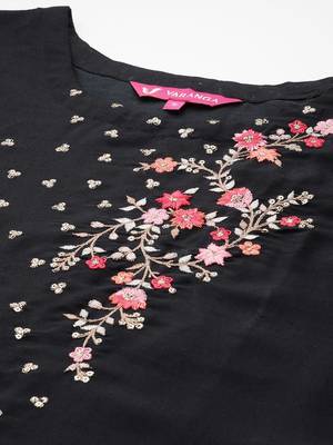 Floral Embroidered Thread Work Kurta with Trousers & Dupatta 3