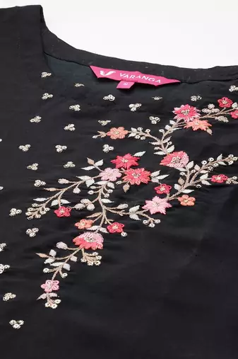 Floral Embroidered Thread Work Kurta with Trousers & Dupatta