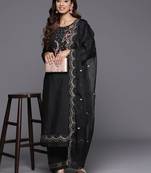 Floral Embroidered Thread Work Kurta with Trousers & Dupatta