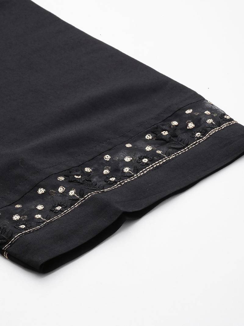 Floral Embroidered Thread Work Kurta with Trousers & Dupatta