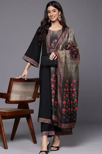 Women Floral Yoke Design Sequinned Kurta with Trousers & Dupatta