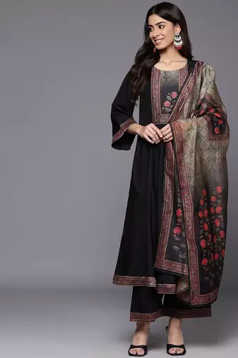 Women Floral Yoke Design Sequinned Kurta with Trousers & Dupatta