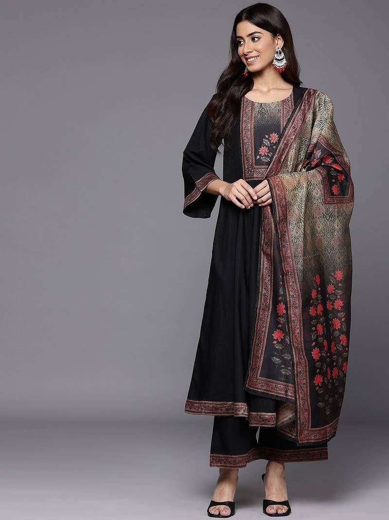 Women Floral Yoke Design Sequinned Kurta with Trousers & Dupatta
