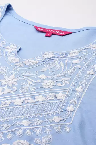 Floral Embroidered Thread Work Kurta With Trousers & Dupatta