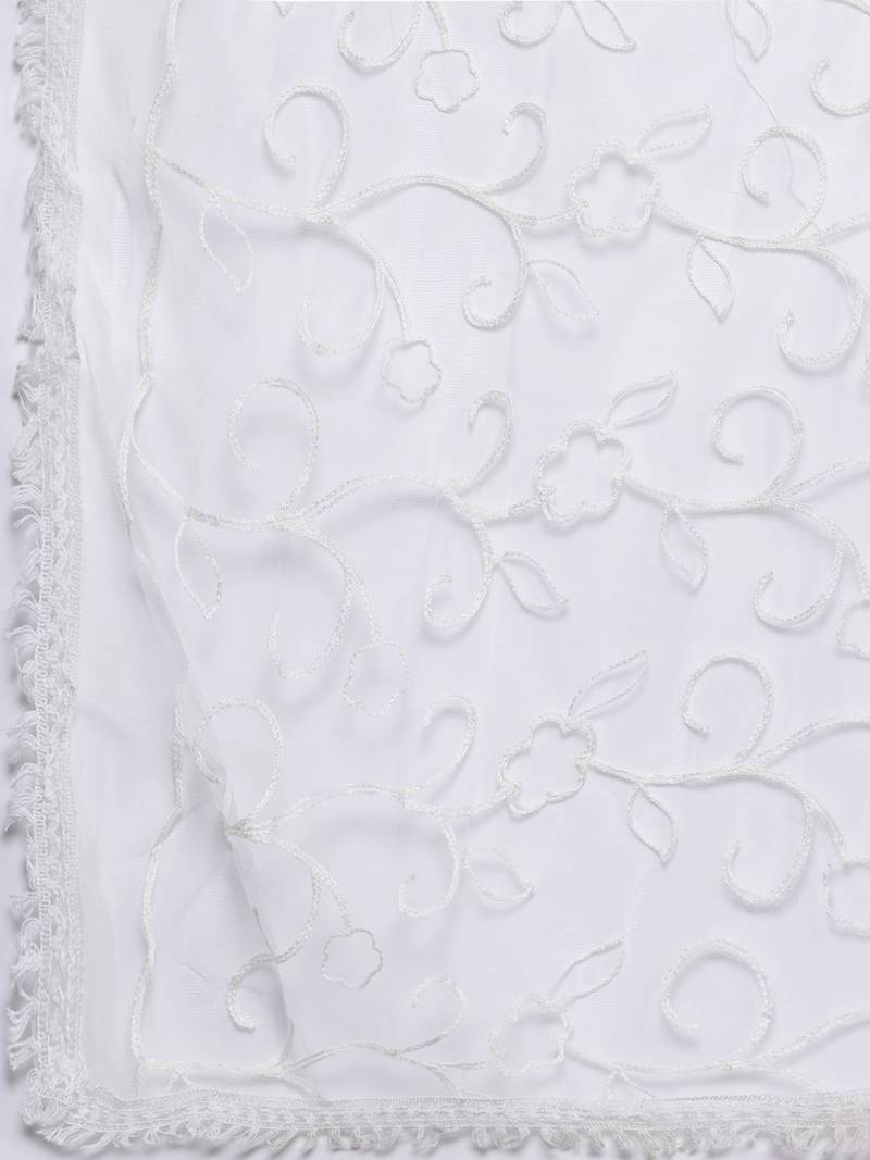 Floral Embroidered Thread Work Kurta With Trousers & Dupatta